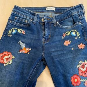 Zara Embroidered Floral Cropped Jeans